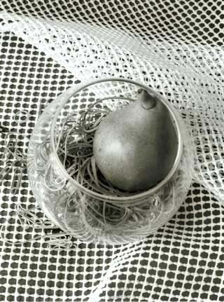 Pear in Bowl with Rubber Bands